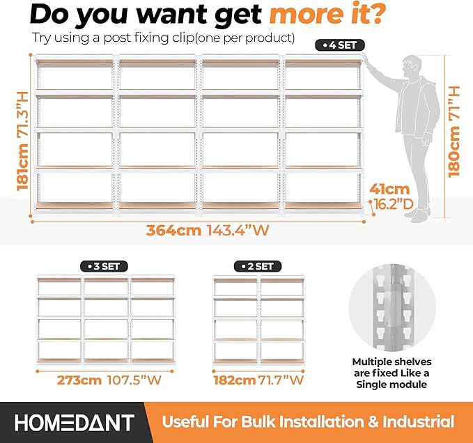 HOMEDANT 35.9" W 5 Tier Heavy Duty Garage Shelving Adjustable Metal Rack Storage Shelves Standing Shelf Unit Organizers Pantry Closet White 1Pack