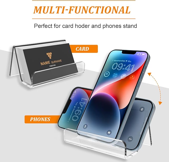 EMOMAS Acrylic Business Card Holder for Desk, Business Card Stand Desktop Business Card Holders for Exhibition，Office Acrylic Business Card Stand Display ，Capacity: 50 Cards （3 Pack）…