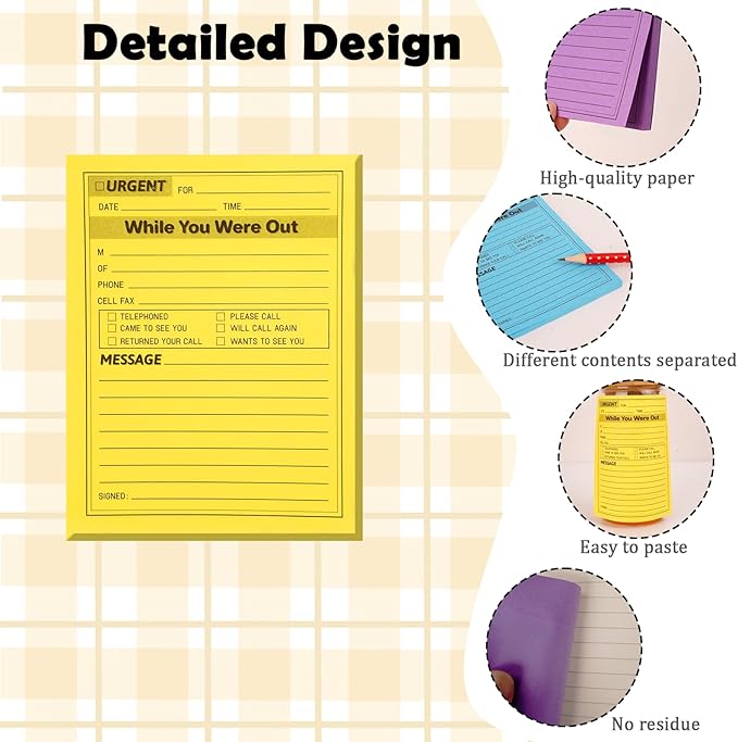 9 Pieces Phone Message Pads for Office, Big Sticky Notes for Wall, Assorted Colors Funny Office Sticky Notes, Urgent While You were Out Message Pad, Work Call, Teacher Supplies No Black Frame