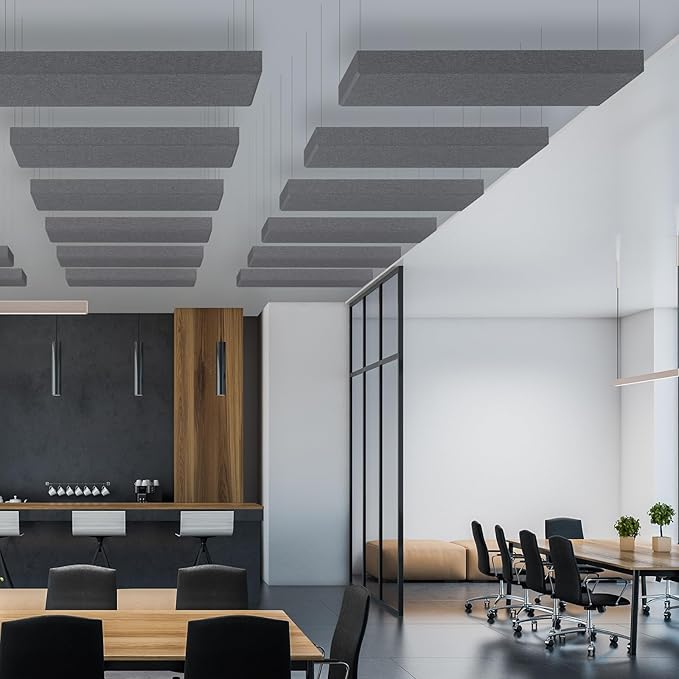 2” Thick Acoustic Panels with Hanging Brackets to the Wall, 2 PCS 47.2” x 11.8” Fiberglass Sound Absorbing Panels for Home Theater Church Office Wall or Ceiling, Medium Grey