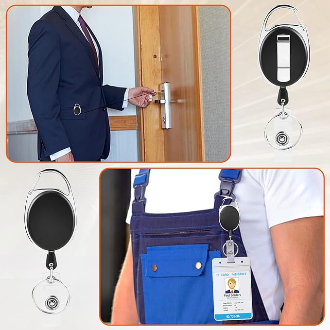 2 Pack ID Badge Holder,Badge Holder Retractable Clip with Carabiner Reel Clip and Key Ring for Men and Women