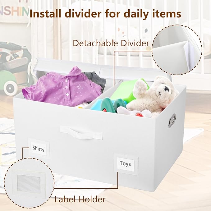 Graciadeco 75 Quarts Extra Large Decorative Storage Bins with Lids, 1 Pack White Collapsible Storage Bins with Lids, Stackable Storage Bins Decorative Box Storage With Lid Extra Large