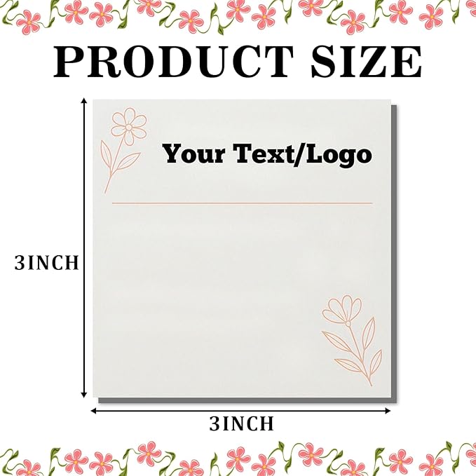 Personalized Sticky Notes 3"x3" – Custom Notepads with Logo or Text, 50 Sheets per Pad – Multiple Template Options, Bulk Pack for Business, Office, Teachers, Events