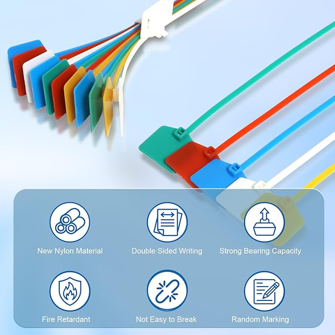 6 in Marker Nylon Cable Ties, Plastic Water Proof Tags, Self-Locking Written-on Cable Marker, Security Seals Label for Cabling, Wire Marking Label, Shipping Hanging Tags - Green/ 100pcs