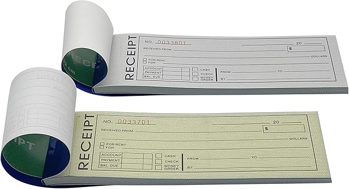 Cotton Fly Pre-Numbered Rent Receipt Book, Receipt Invoice Book Carbonless Copy Duplicate 2 Parts 50 Sets 8.5" X 2.75… (50pack)