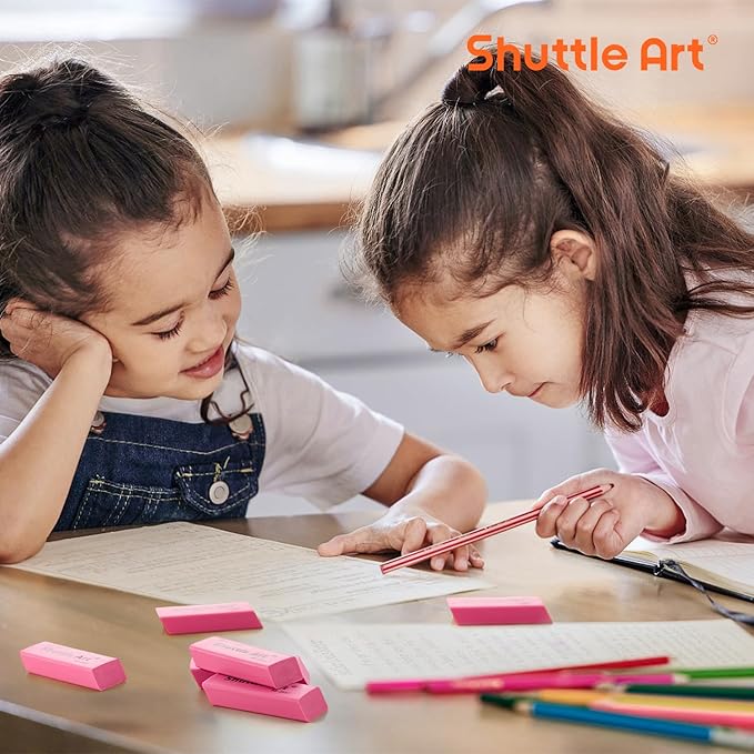 Shuttle Art Pink Erasers, 36 Pack Erasers Bulk, Latex-Free, No Smudge, Soft Eraser for Kids, Teachers, Homeschools, Art Classes and Back to School Supplies