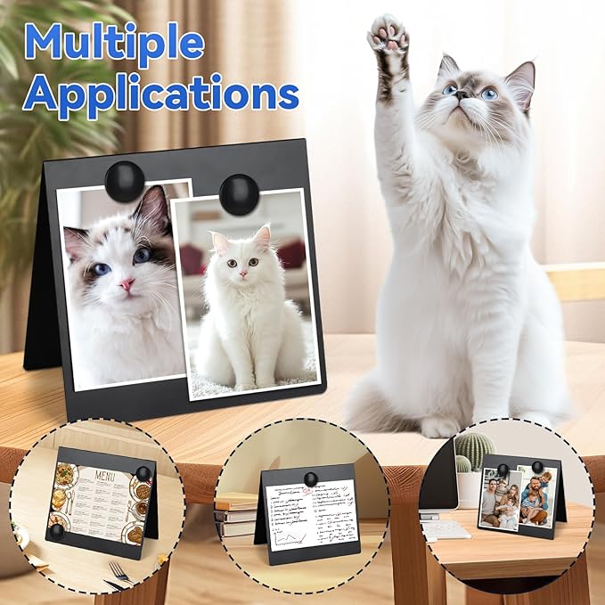 2 Pcs 8x8inch Magnetic Bulletin Board with 4 Magnets, Metal Magnet Display Board, Tabletop Memo Board, Memo Display Easel Stand for Home Kitchen School Office