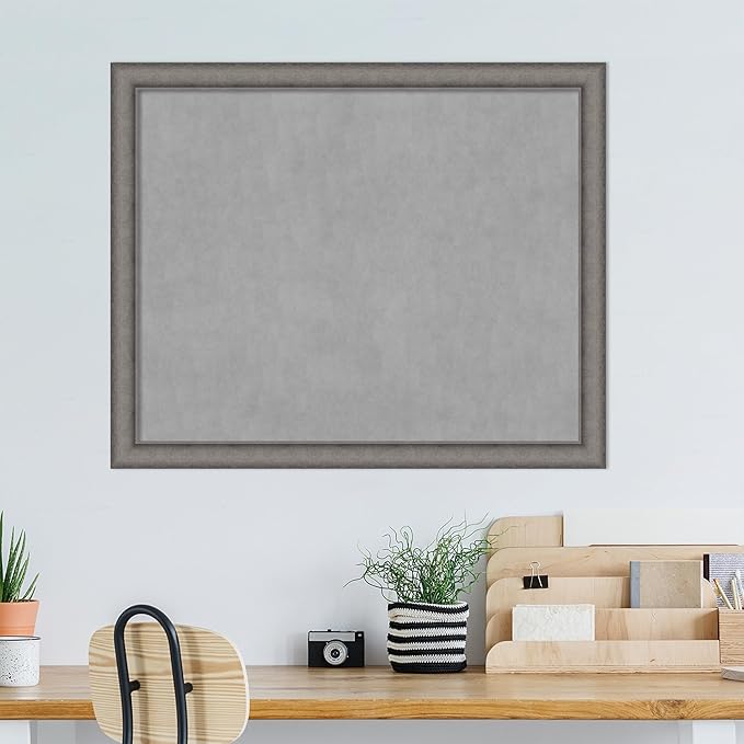Amanti Art Grey Framed Magnetic Board 36x44 X-Large Vision Board for use with Magnets, 100% Metal Sheet to Display Items as Office Decor or for Home Organization in mudroom, Kitchen or Kids Room
