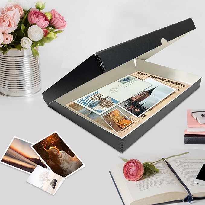 Lineco Folio Storage Box, Clamshell Design with Metal Edge. 13.5x19.5x1.75 Inches, Archival Boxboard, Preserve Photos, Cards, Magazines, Documents, Art, Ephemera, Family Records, Black, Pack of 1