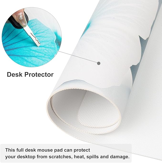 QIYI Desk Pad, Non-Slip PU Leather Desk Blotter Protector, Kids Floral Print Waterproof Computer Desk Mat, Thick Home & Office Large Keyboard Mouse Pad 31.5" x 11.8" - Pebbles & Blue White Flowers