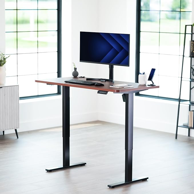 VIVO Electric 55 x 28 in Standing Desk, Memory Height Adjustment, 1B Series, Holds 220 lbs, One-Piece Dark Walnut Top, Black Frame, DESK-KIT-1B55D