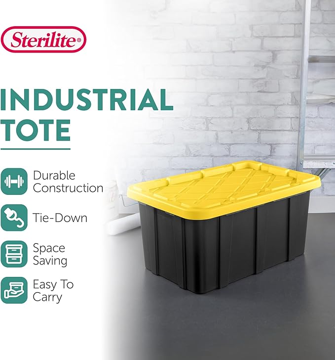 Sterilite 18-Pack Stackable Storage Bins, Heavy Duty Totes w/Lids, 17 Gallon, Black/Yellow