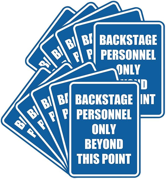 Portrait Round Backstage Personnel Only Beyond This Point Door or Wall Sign Easy Installation | Music | Concert | Festivals Sign (Blue) - Medium (10 Pack)