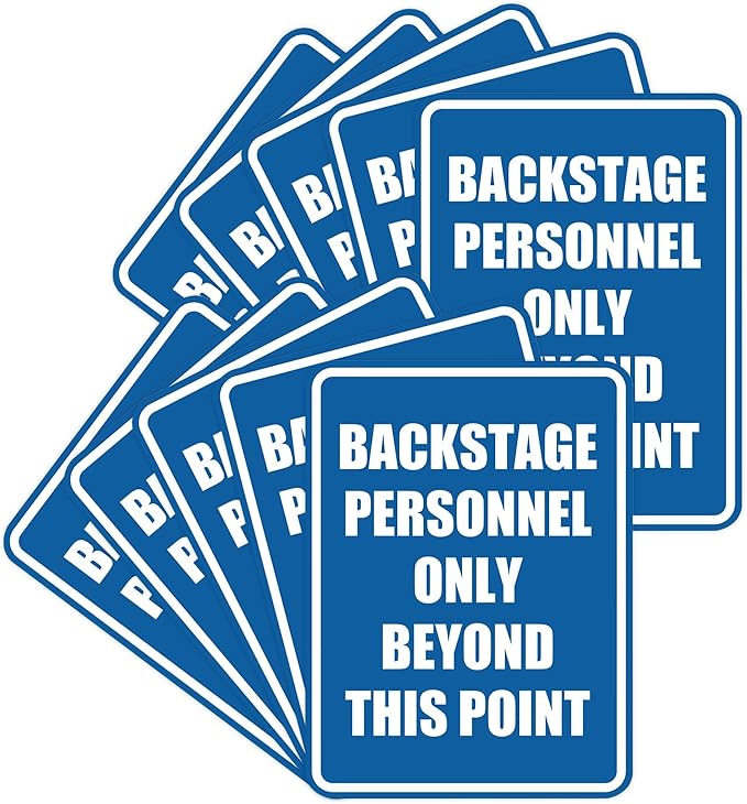 Portrait Round Backstage Personnel Only Beyond This Point Door or Wall Sign Easy Installation | Music | Concert | Festivals Sign (Blue) - Small (10 Pack)