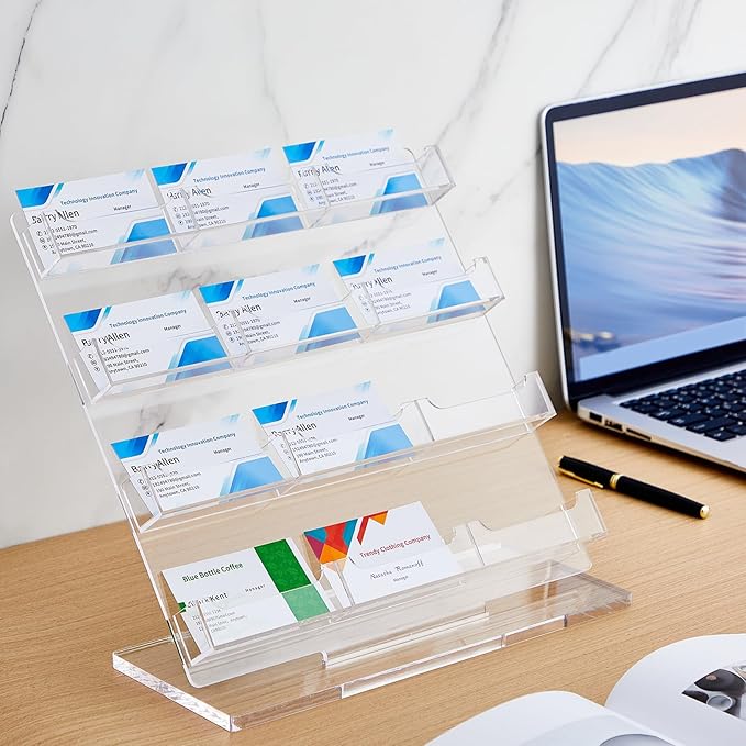 Dunzoom Business Card Holder for Desk 12 Slots Clear Gift Card Display Acrylic Business Holder Display Stand Multiple Organizer for Office Meeting Exhibition Home