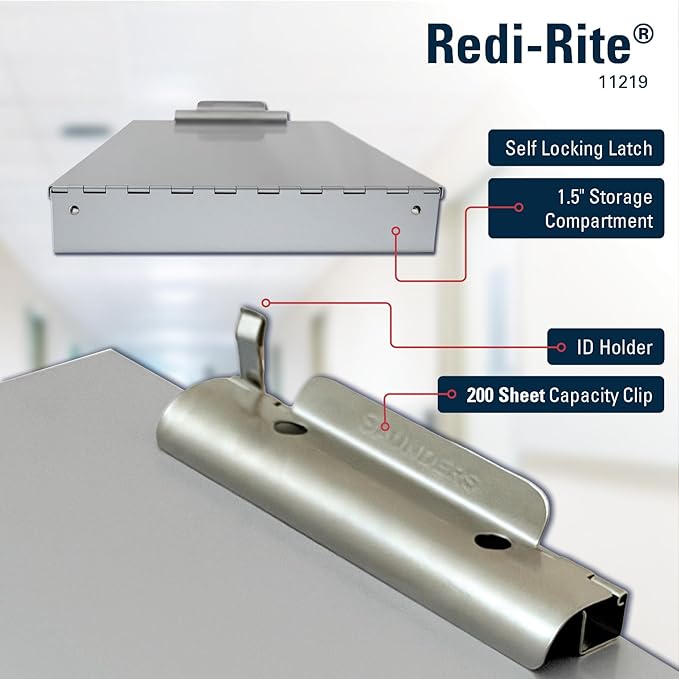 Saunders Metal Clipboard with Storage, Silver Single Layer Nursing Clipboard Folio, Legal Size Paper Organizer, Steel Clip with Self Locking Latch, Form Holder for Office, School & Work - Made in USA
