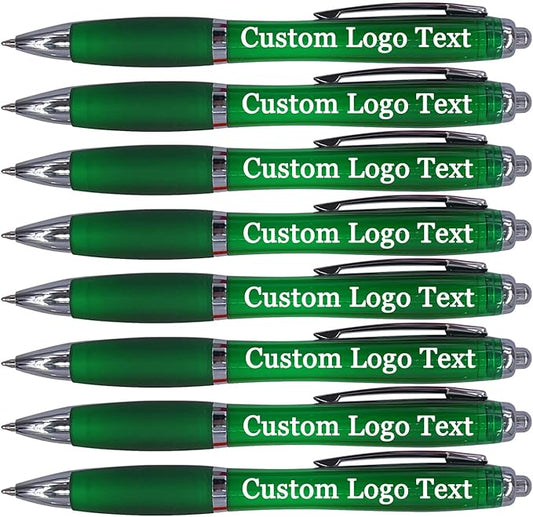 HEYZARDA Personalized Pens with Name Custom Text Logo Retractable Customized Ballpoint Pens for Church Office Business 100 Pcs, Green