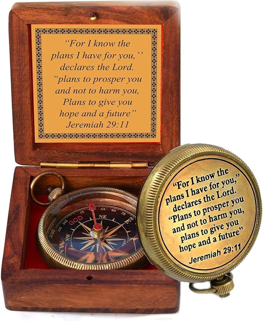 For I Know The Plans I Have For You, Jeremiah 29:11, Solid Brass Directional Engraved Compass, Baptism Gifts for Boys Girls, First Communion, Christian Gifts for Men, First Confirmation Gifts for Boys