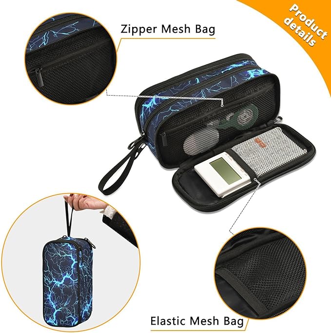 BOENLE Dark Blue Electric Lightning Pencil Case Box Boys Girls Large Pencil Pouch with Zipper Compartments Big Capacity Stationery Pen Bag Organizer for Kids Teens Adults School