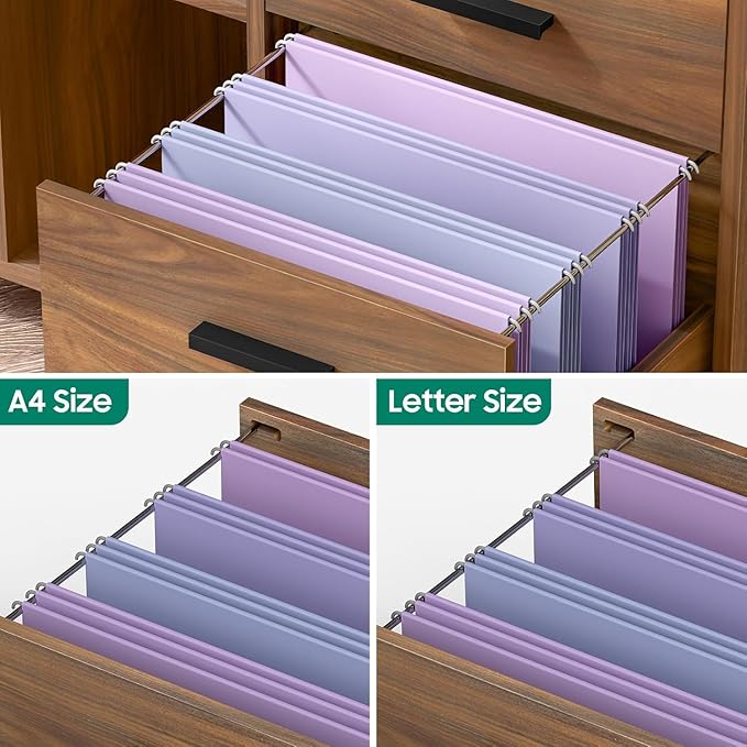 Lateral File Cabinet with Lock, Large Mobile Storage Filing Cabinet with 6 Drawers Fits Files Letter/A4 Size, Rolling Printer Stand with Open Storage Adjustable Shelf for Home Office, Brown