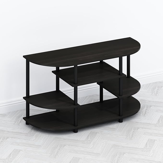 Furinno TOMI TV Stand, Corner Entertainment Center, TV Console for TV up to 46 Inch, with Shelves, Easy Assembly, for Living Room, Bedroom, Espresso