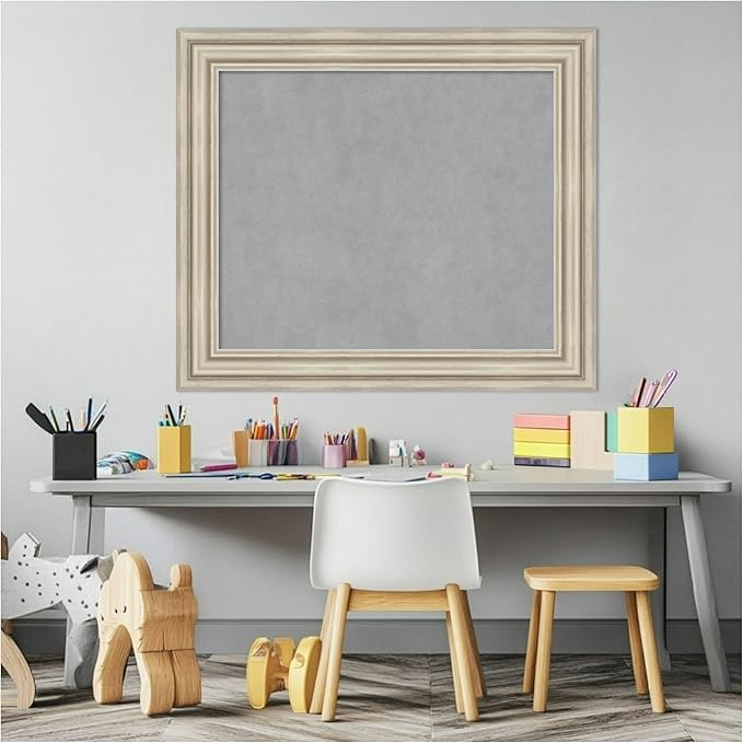 Amanti Art Silver Framed Magnetic Board 26x30 Medium Vision Board for use with Magnets, 100% Metal Sheet to Display Items as Office Decor or for Home Organization in mudroom, Kitchen or Kids Room