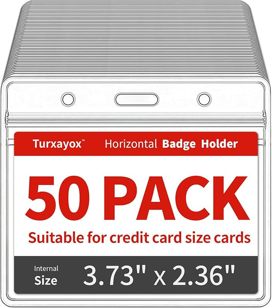 Turxayox 50 Pack Horizontal Clear Name ID Badge Holder for Lanyards