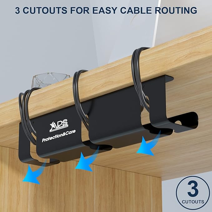 APS Under Desk Cable Raceway Tray 2 Pack - 16" Sturdy Metal Cord Organizer, No Drill Clamp Mount for Wire Hiding, Holds 15lbs+ for Office Home Desks - Black