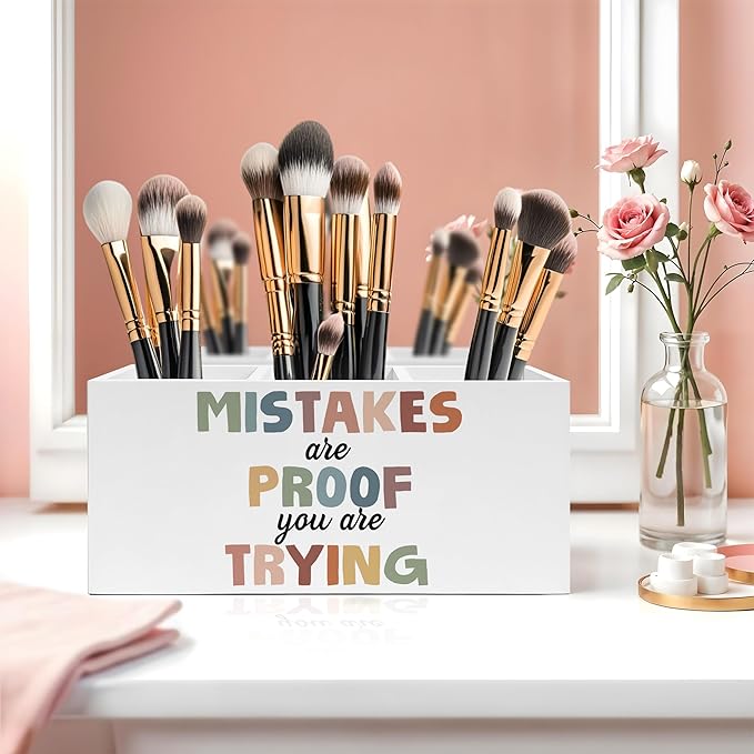 Exqcom Boho Mental Health Pen Pencil Holder, Therapy Office Decor, Mistakes Are Proof That You Are Trying Pencil Pen Holder Organizer for Classroom Therapist Counselor Office Desk Accessories