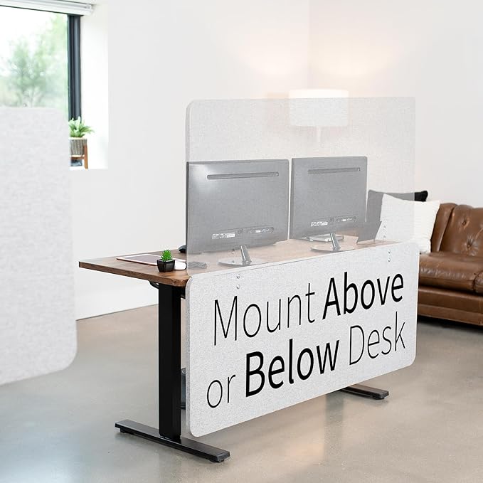 VIVO Clamp-on/Screw-on 60 x 24 inch Privacy Panel, Sound Absorbing Cubicle Desk Divider, Acoustic Partition, Gray, PP-1-V060G