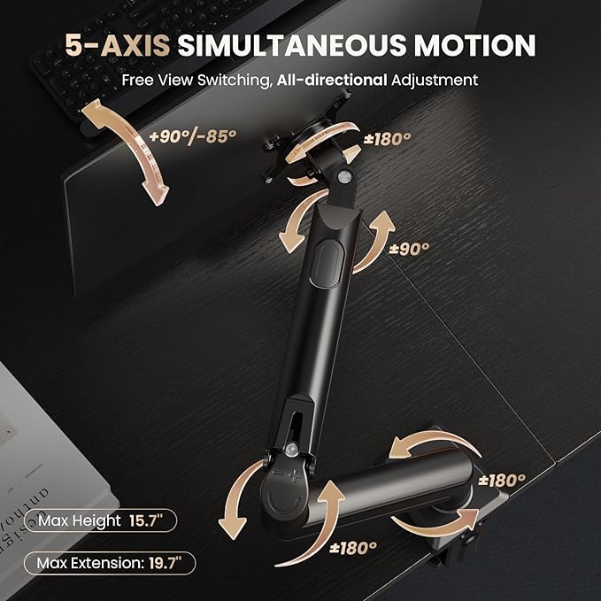 SIAGO Single Monitor Stand, 15 to 32 Inch Monitors Arm, Adjustable Mount with C-Clamp and Grommet Installation, Made of Iron and Al, VESA Monitor Stand for Desk - Fits 4.4 to 19.8lbs Monitors