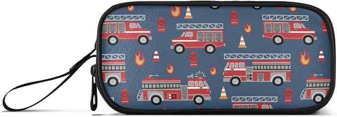 BOENLE Custom Fire Trucks Pencil Case Box Boys Girls Personalized Name Large Pencil Pouch Stationery Pen Bag Organizer for Kids Adults School Office