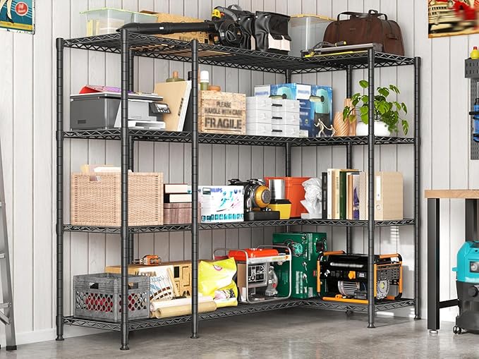 REIBII 78.4" W Storage Shelves 1500LBS, Metal Shelving Unit Wire Shelving for Garage Storage Rack, Adjustable Metal Shelf for Pantry Commercial Kitchen Garage Shelves, 78.4" W x 11.8''D x 59''H
