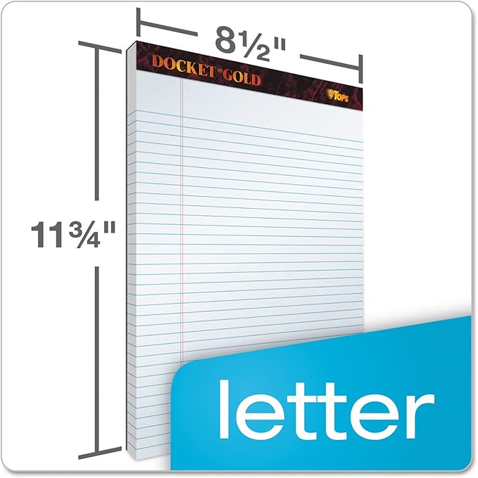 TOPS Legal Pads, 12 Pack, Premium Docket Gold Note Pad Bulk Pack, 50 Legal Ruled 8.5 x 11 Sheets, Thick White Paper with Extra Hard Back, Proudly Made in the USA