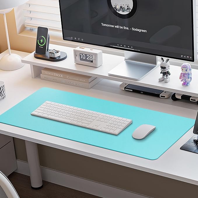 Boutilon Leather Desk Pad Protector,Non-Slip Mouse Pad,Laptop Desk Pad,Office Mouse Mat,Waterproof Leather Desk Blotter,Desk Writing Pad for Office and Home (XXXL-Bright Blue,47"x 24")