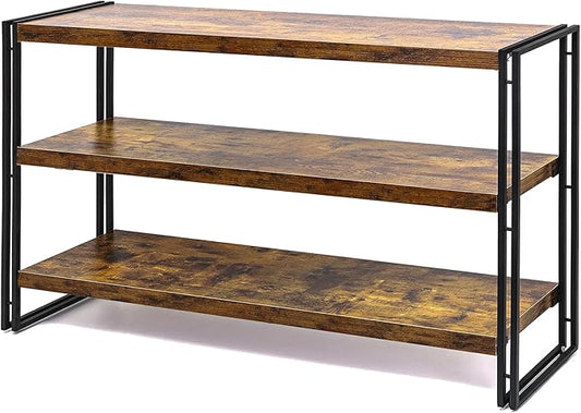 HCHQHS 3-Tier Rustic Wood and Metal Industrial Bookshelf for Home Office, Bedroom, Kitchen, Bathroom - 47in