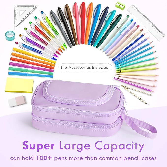 SANANT Large Capacity Pencil Case with Pull-out Structure - Multifunctional Extra Big Pencil Pouch Pen bag, Portable Stationery Organizer with Zipper, Office School Supplies for Boys Girls, Purple