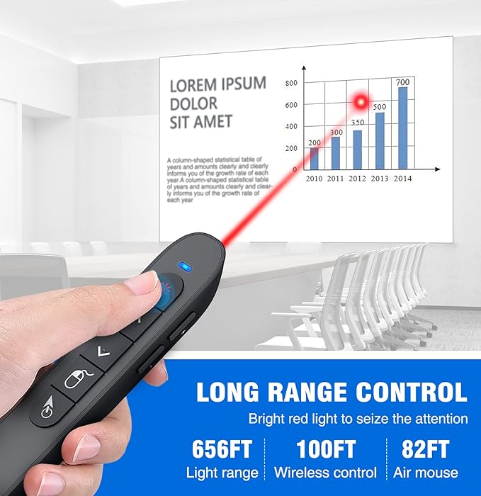 DINOSTRIKE USB-A and USB-C Presentation Clicker with Air Mouse Control, Rechargeable Wireless Presenter Remote PPT Pointer RF 2.4GZ PowerPoint Clicker Slide Advancer for Mac Computer Laptop