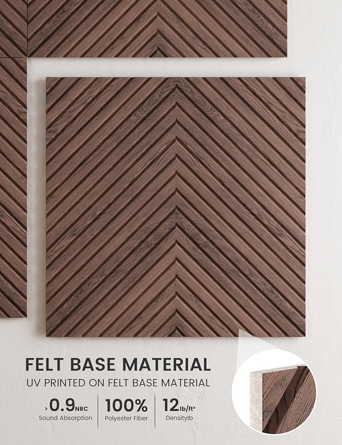 Fluxynara Large Felt Bulletin Board,Cork Board Alternative 70.87'' x 47.24'' Art Acoustical Wall Panels-6 Pack with 60 Adhesive Tabs,for Recording Studio/Home Offices-Walnut/Pyramid