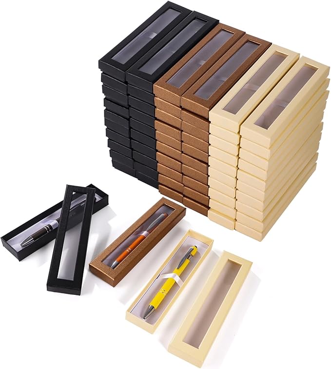 OMISTAR 60 PCS Pen Gift Box Empty Cases with Clear Lid, 3 Colors Ballpoint Pen Gift Box Pen Jewelry Display Box for Jewelry Gift Business Birthday Souvenir Office Supplies (60PCS)