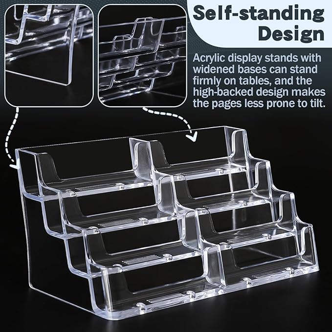 Acrylic Business Card Holder for Desk,4-Tier Clear Plastic Display Stand with 8 Pockets, Holds 400 Cards,ldeal for Office & Workspace Organization