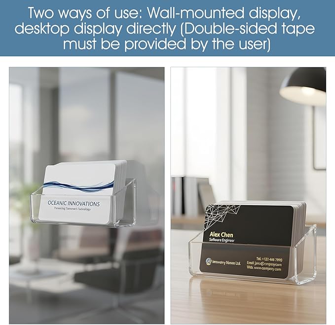 Yolev 2 Pcs Acrylic Business Card Holder Wall Mount Clear Business Card Organizer Hanging Office Calling Cards Display Stand Visiting Cards Desktop Organizer for Home Wall Mount or Place on Desk