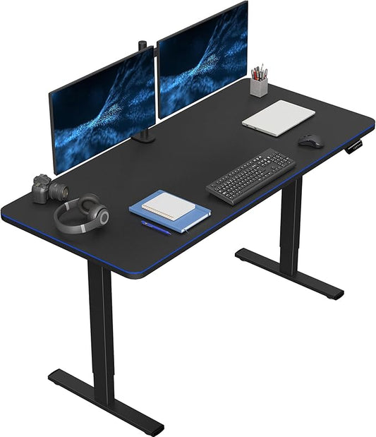 VIVO Electric 60 x 24 in Standing Desk with Full-Size RGB Mouse Pad, Memory Height Adjustment, 1B Series, Holds 220 lbs, Black Top Black Frame, DESK-KIT-1B6BP-24
