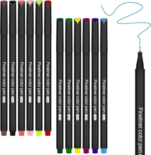 huesamhi Colored Pens for Journaling, Planning Bullet Journals Fineliner Felt Tip Fine Point Marker Pens 12 Vibrant Colors - Premium Writing planner accessories