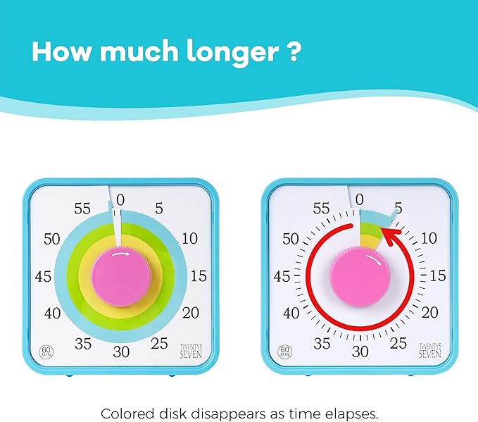 TWENTY5 SEVEN Countdown Timer 7.5 inch; 60 Minute 1 Hour Visual Timer – Classroom Teaching Tool Office Meeting, Mechanical Countdown Clock for Kids Exam Time Management Magnetic, Macaron Sky Blue