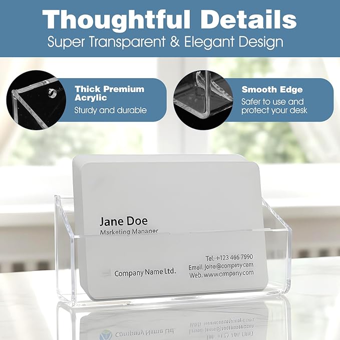 Yolev 2 Pcs Acrylic Business Card Holder Wall Mount Clear Business Card Organizer Hanging Office Calling Cards Display Stand Visiting Cards Desktop Organizer for Home Wall Mount or Place on Desk