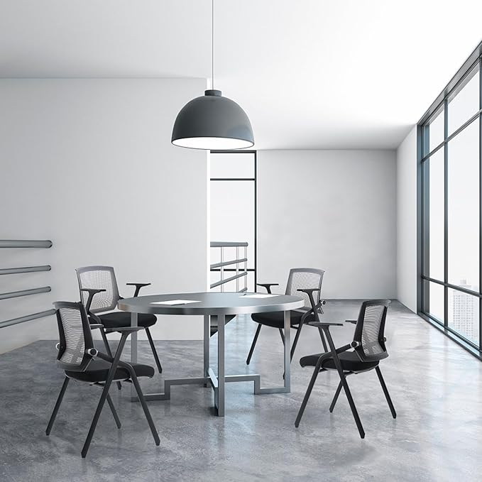 BLANEDUO Conference Room Chairs, Folding Office Desk Chair with Lumbar Support and Sliding Armrest, Stackable Office Guest Chairs & Reception Chairs 20 Pack with Wheels