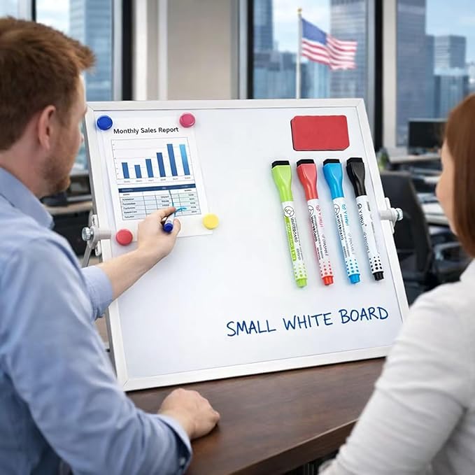 MXG Magnetic White Board Dry Erase, 10x14 Inch Double Sided Small Whiteboard with Stand, Includes 4 Markers, 4 Magnets & Eraser, Portable White Board for Desktop,Wall,Office,&Classroom