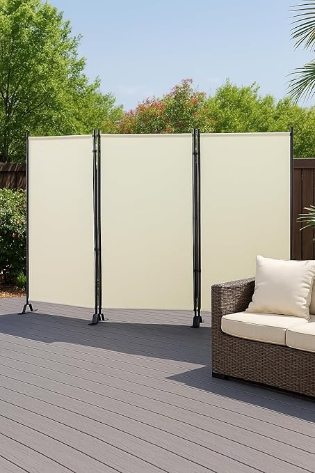 Proman Products - Galaxy Section Divider, Water Repellent Fabric Room Divider with Black Powder Coated Metal Frame for Indoors or Outdoors (Beige)