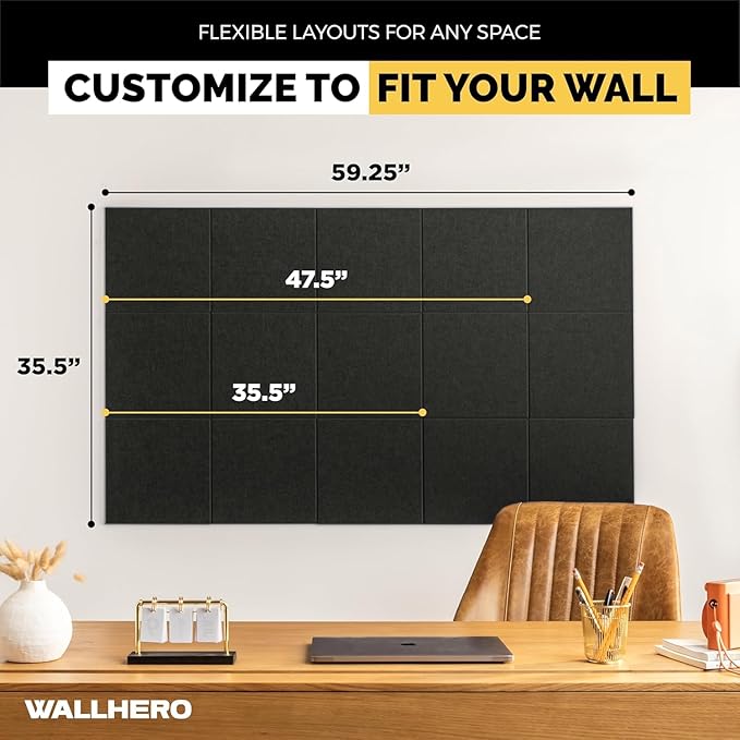 Vision Board - Large Cork Board for Walls 59" x 36", Black Bulletin Board | 15 Pack Felt Wall Tiles | Cork Boards for Office Pin Board Tack Board Cork Boards